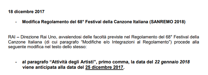 Sanremo 2018: nuovo regolamento