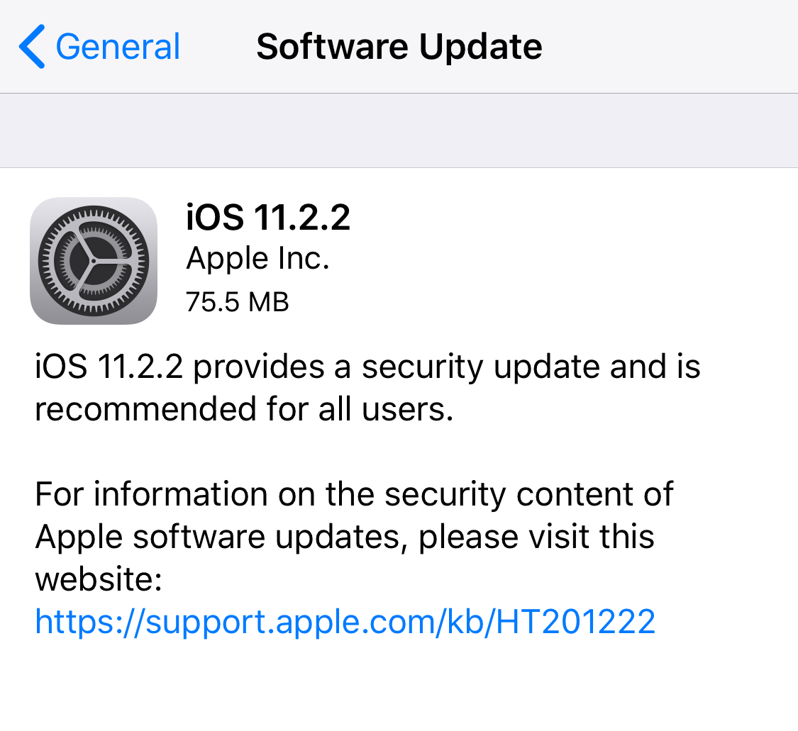 iOS 11.2.2 aggiornamento